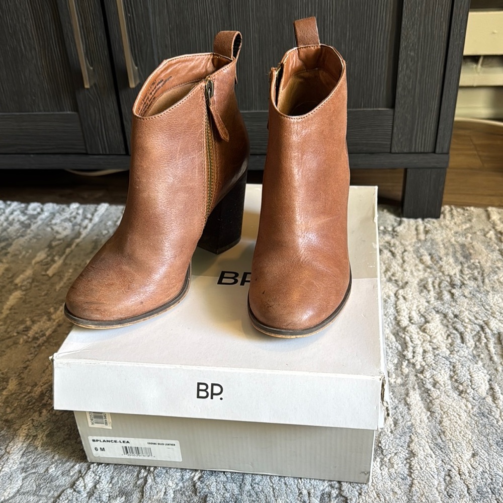 BP Tan Ankle Booties with Smooth Leather Finish
